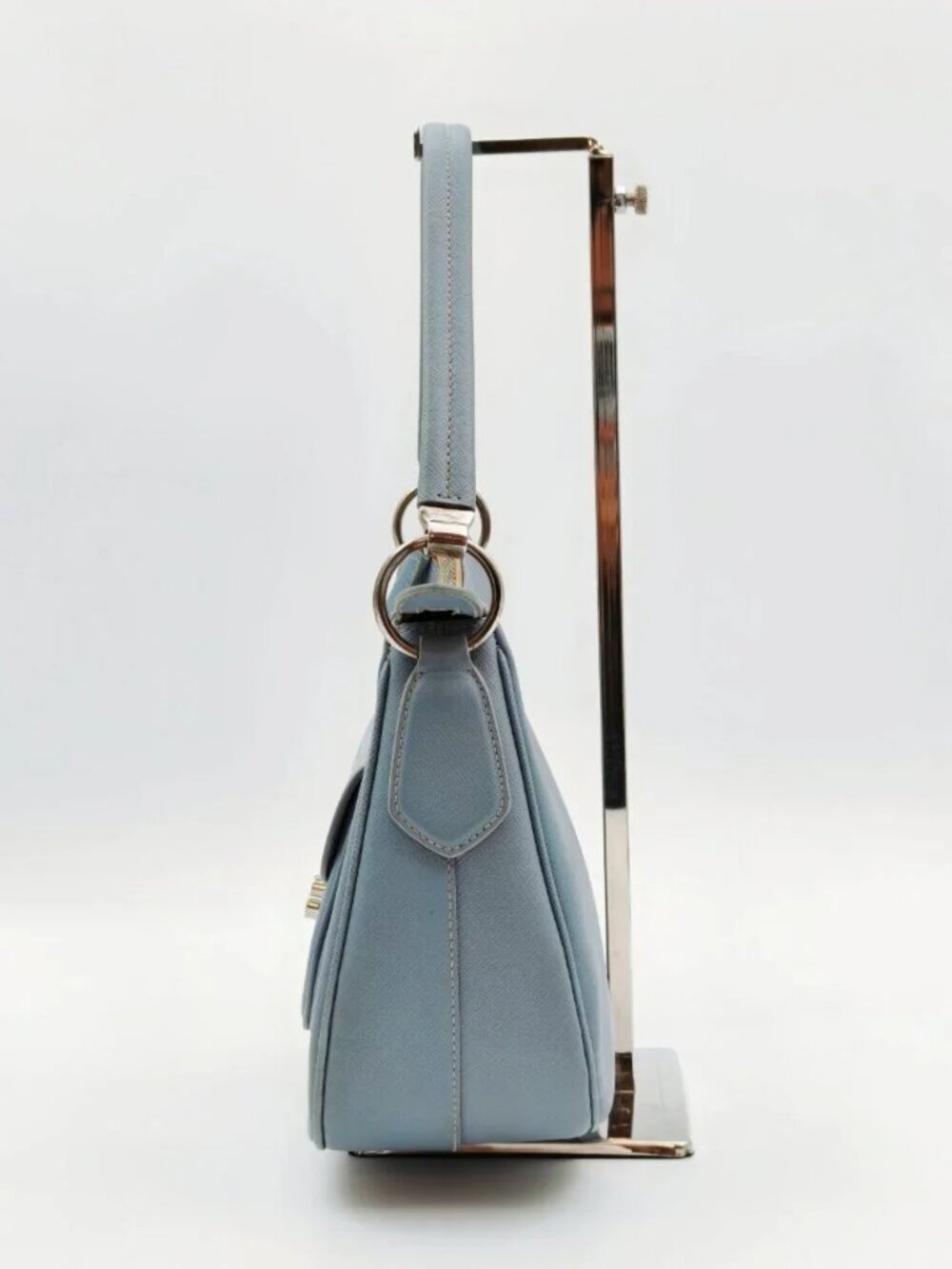 Prada Saffiano Lux Light Blue Leather Shoulder Bag Hobo Purse - Picture 4 of 13